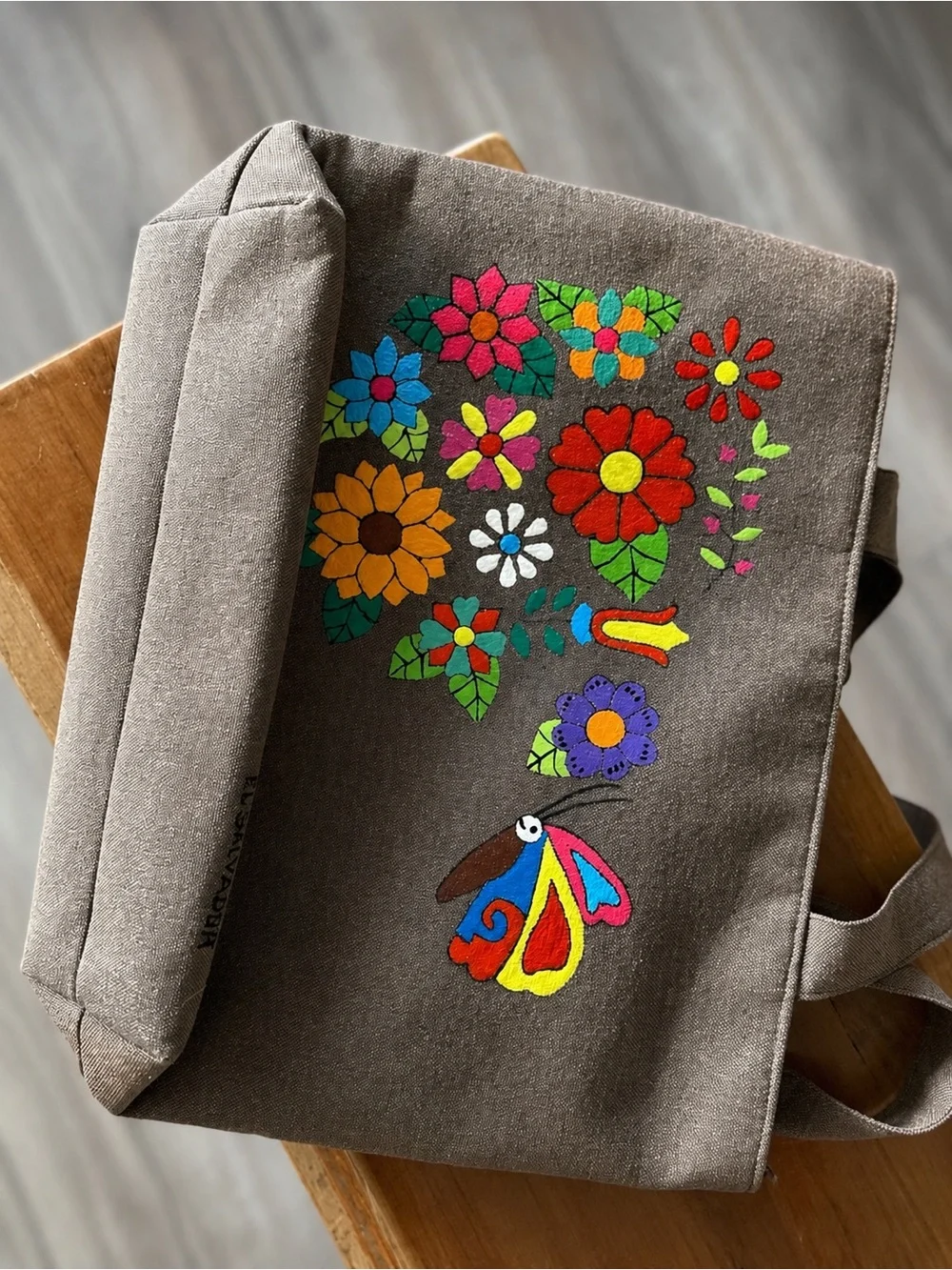 RARE Hand Painted in El Salvador Floral/ Butterfly Canvas Tote Bag